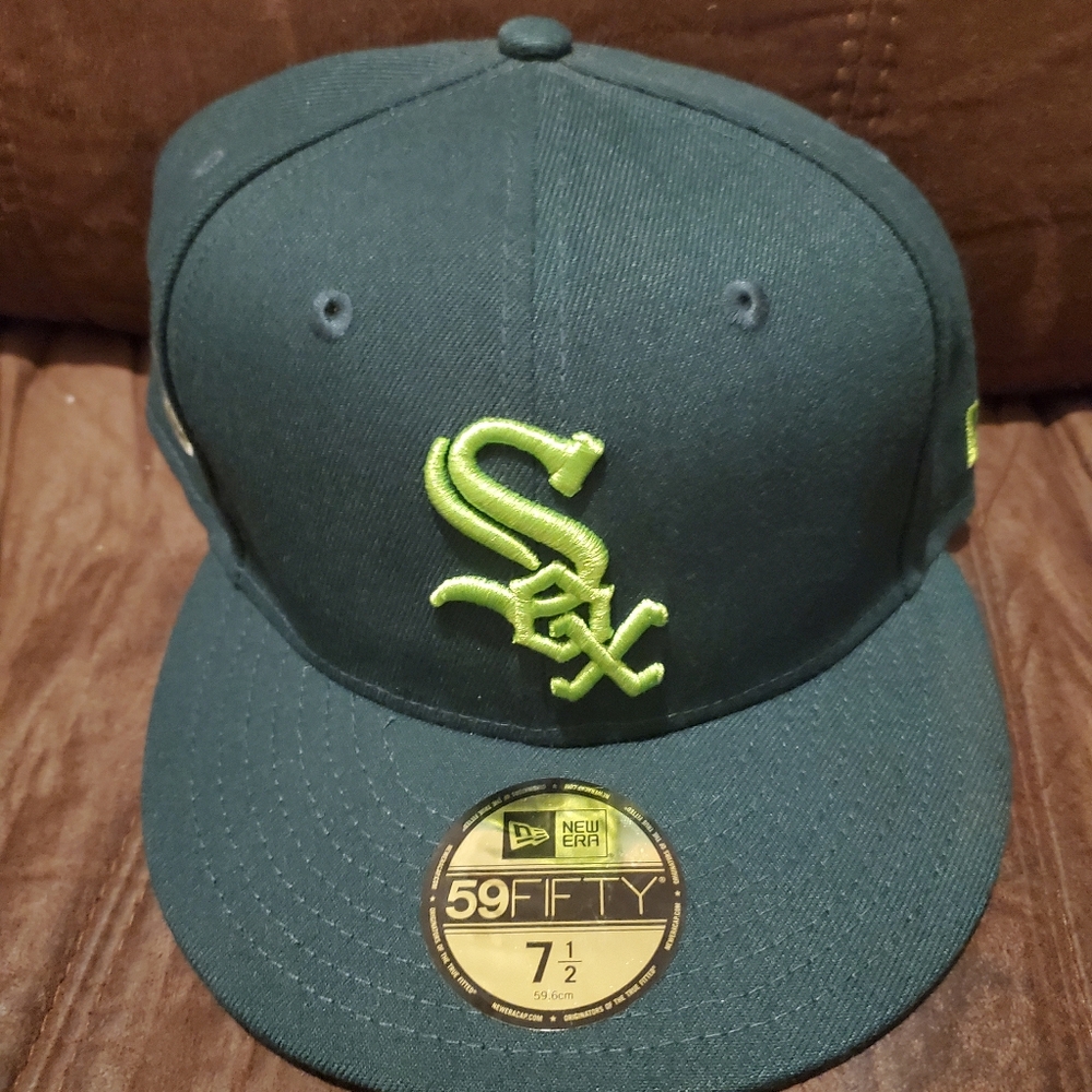 CHICAGO WHITE SOX NEW ERA 59FIFTY HAT 7 1/2 DARK GREEN W LIME GREEN UV 03 ASG SI